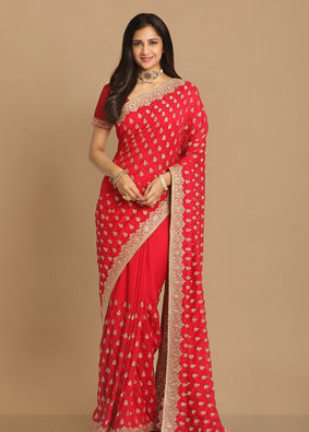 alt message - Mohey Women Enigmatic Rani Pink Saree image number 0